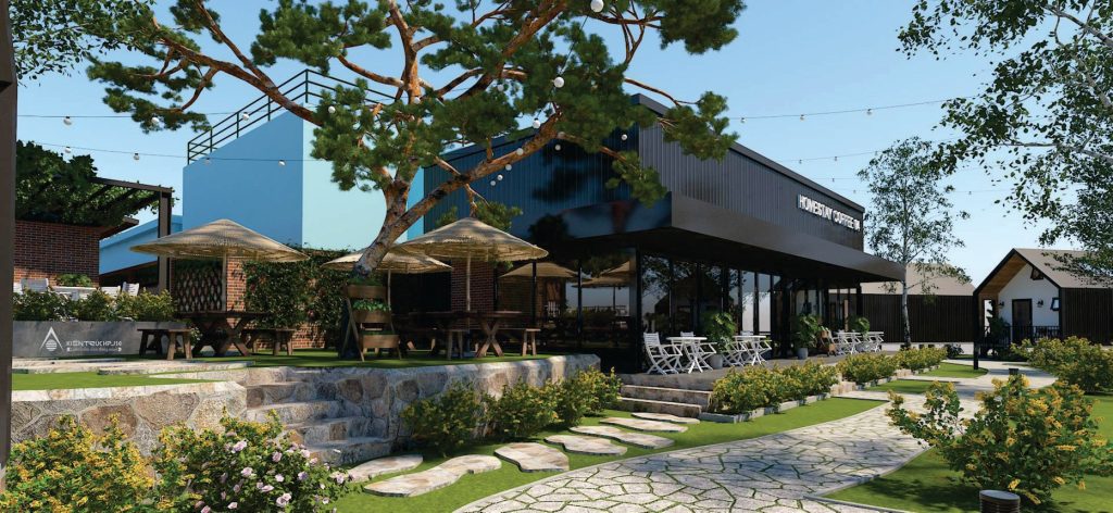 Phối cảnh công trình khu tổ hợp bar cafe sân vườn, được thiết kế bởi CTY CP KIẾN TRÚC HP