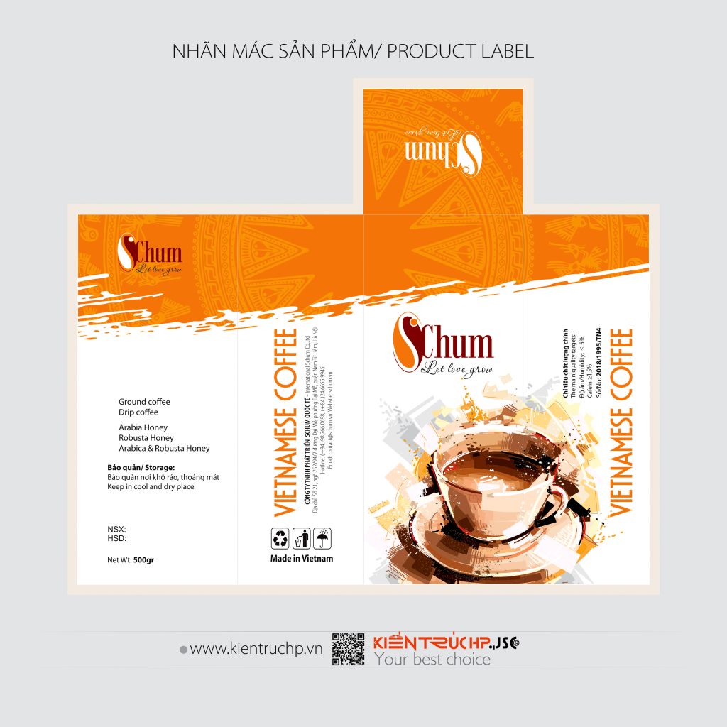 Nhãn mác sản phẩm SCHUM được thiết kế bởi KIẾN TRÚC HP (Thương hiệu thiết kế năm 2006)